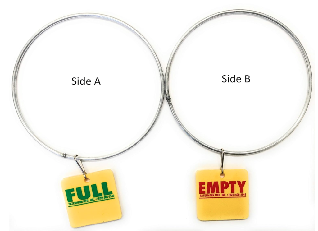 Two-Sided Cylinder Tank Status Tags, 5″ Steel Ring With Metal Clip